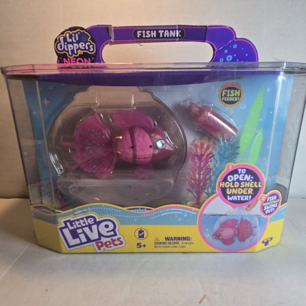 Little Live Pets Lil Dippers Neon Fish Tank Pink Interactive New Sealed